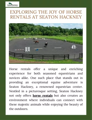 Ride Into Bliss Horse Rentals at Seaton Hackney's Scenic Haven
