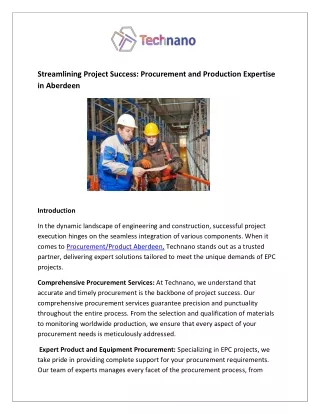 Streamlining Project Success: Procurement and Production Expertise in Aberdeen