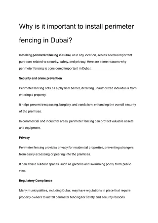 Why is it important to install perimeter fencing in Dubai_