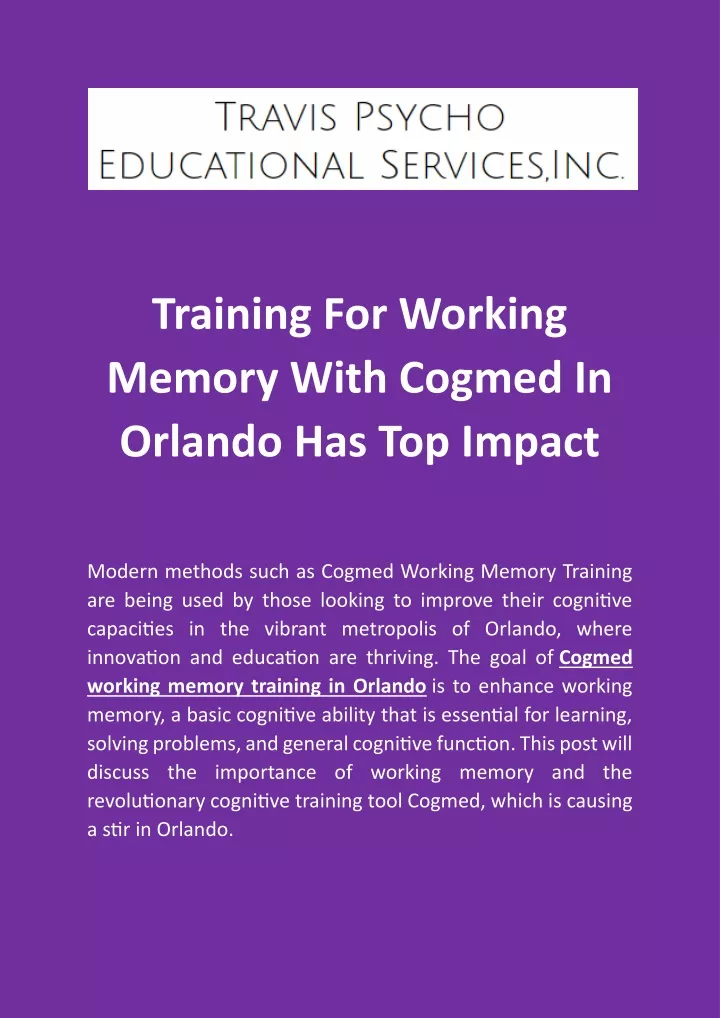 training for working memory with cogmed