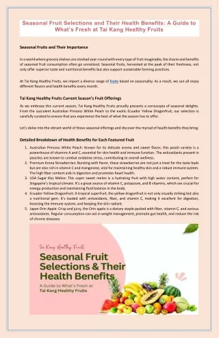 Seasonal Fruit Selections and Their Health Benefits  A Guide to What’s Fresh at Tai Kang Healthy Fruits