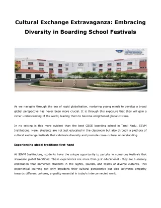 Cultural Exchange Extravaganza Embracing Diversity in Boarding School Festivals