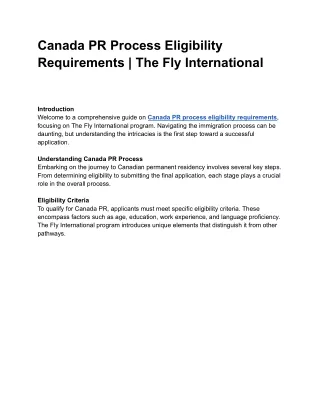 Canada PR Process Eligibility Requirements | The Fly International