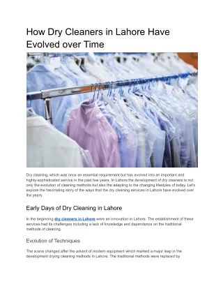 How Dry Cleaners in Lahore Have Evolved over Time