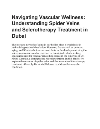 Navigating Vascular Wellness, Understanding Spider Veins and Sclerotherapy Treatment in Dubai