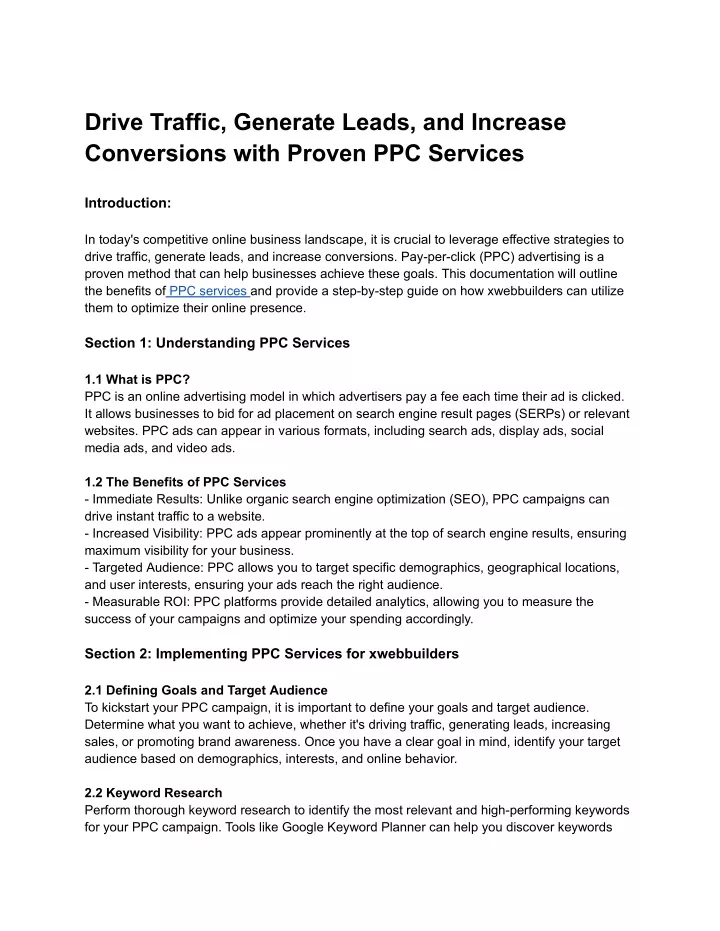 drive traffic generate leads and increase