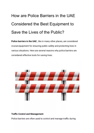 How are Police Barriers in the UAE Considered the Best Equipment to Save Lives?