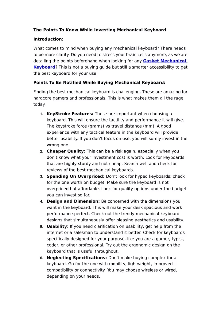 the points to know while investing mechanical