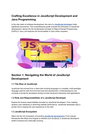 Crafting Excellence in JavaScript Development and Java Programming