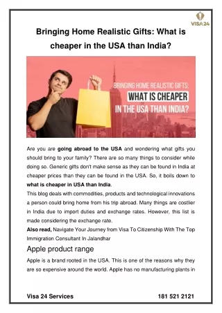 Bringing Home Realistic Gifts: What is cheaper in the USA than India?