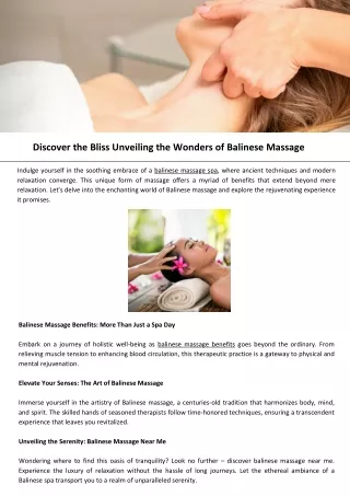 Discover the Bliss Unveiling the Wonders of Balinese Massage