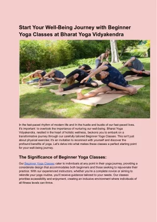 Start Your Well-Being Journey with Beginner Yoga Classes at Bharat Yoga Vidyakendra