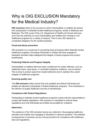 Why is OIG EXCLUSION Mandatory for the Medical Industry?