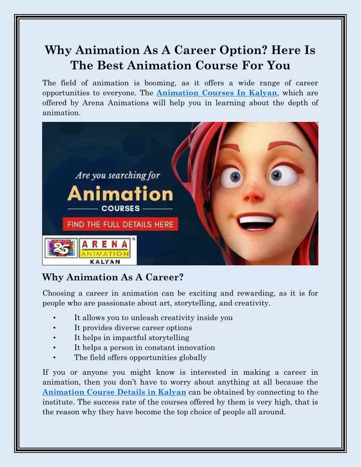why animation as a career option here is the best