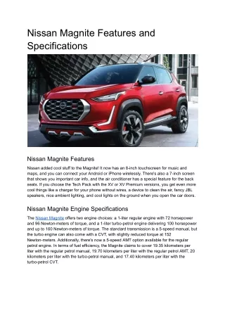 nissan magnite features and specifications