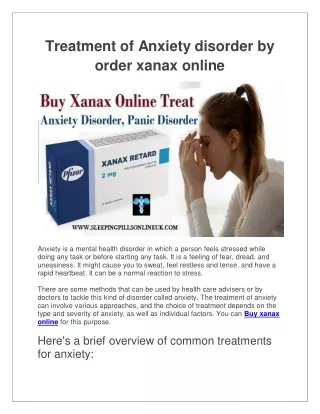 Treatment of Anxiety disorder by order xanax online