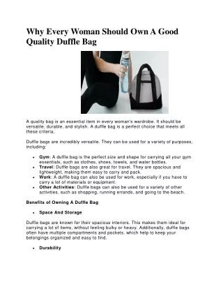 Duffel Bag for Women: A Must-Have Accessory