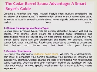 The Cedar Barrel Sauna Advantage A Smart Buyer's Guide