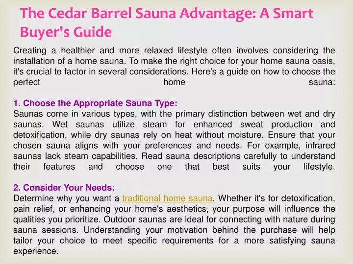 the cedar barrel sauna advantage a smart buyer