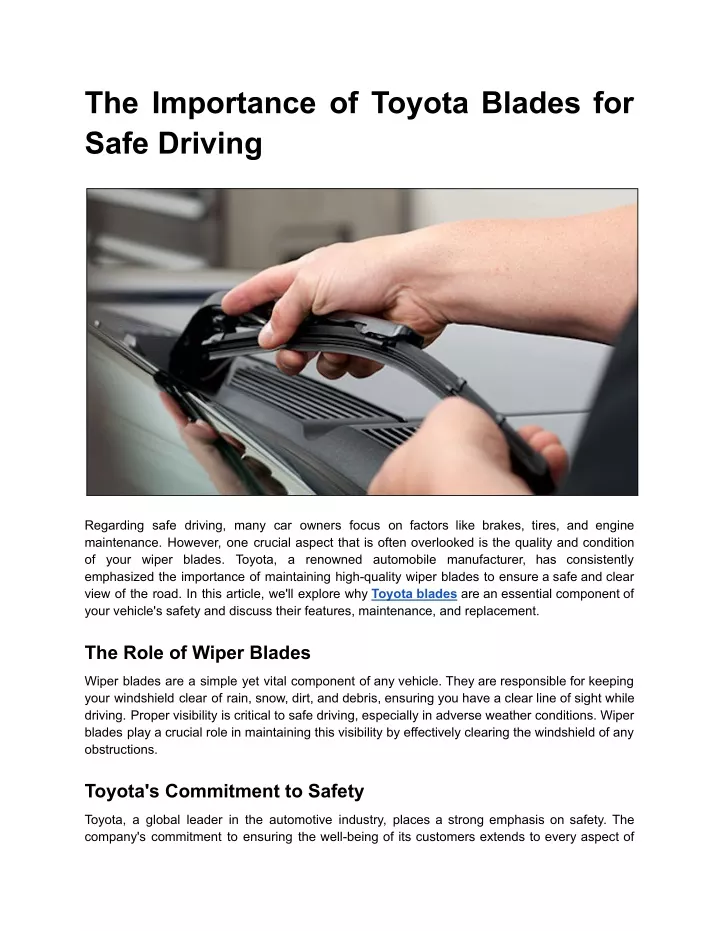 the importance of toyota blades for safe driving