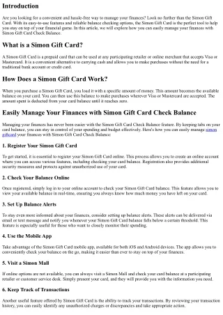 Easily Manage Your Finances with Simon Gift Card Check Balance