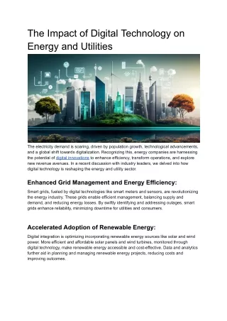 The Impact of Digital Technology on Energy and Utilities