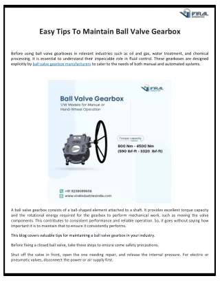Easy Tips To Maintain Ball Valve Gearbox