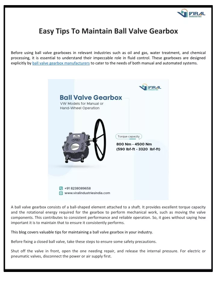 easy tips to maintain ball valve gearbox