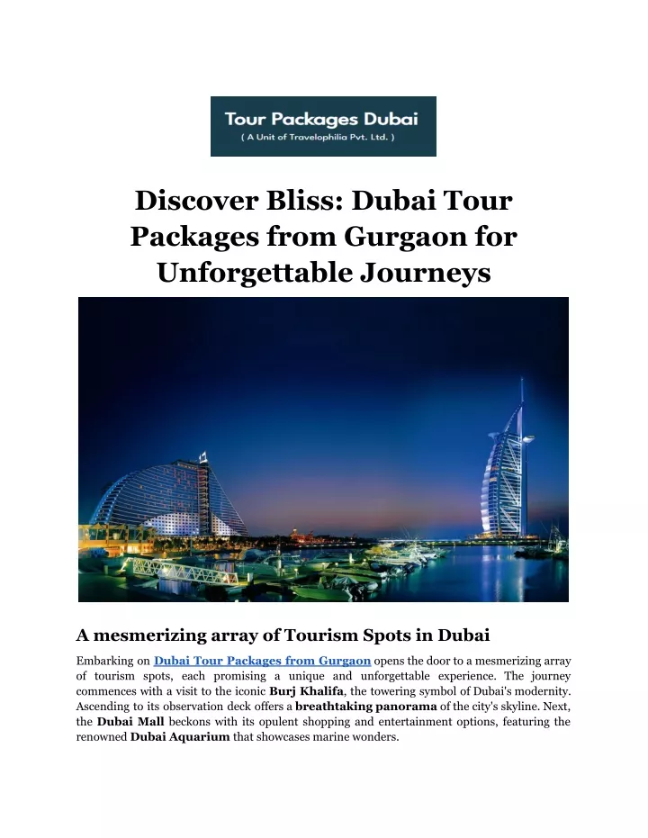 discover bliss dubai tour packages from gurgaon