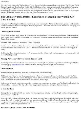 The Ultimate Vanilla Balance Experience: Managing Your Vanilla Gift Card Balance