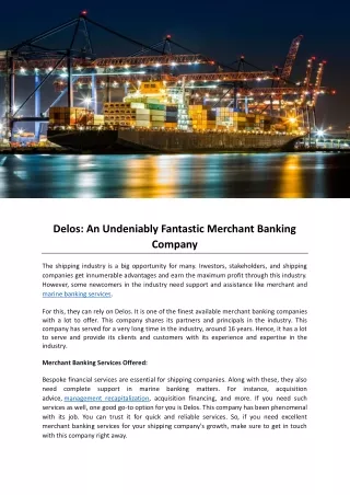 Delos: An Undeniably Fantastic Merchant Banking Company