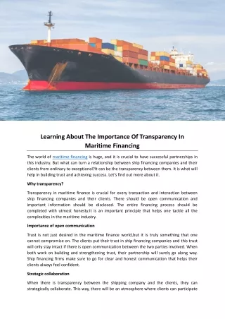 Learning About The Importance Of Transparency In Maritime Financing
