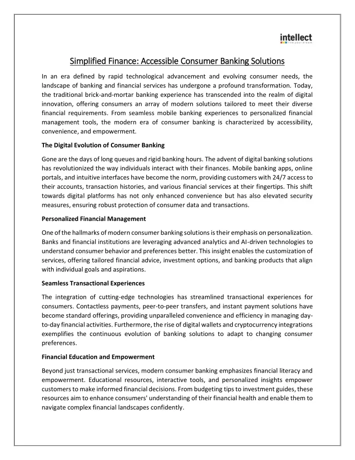 simplified finance accessible consumer banking