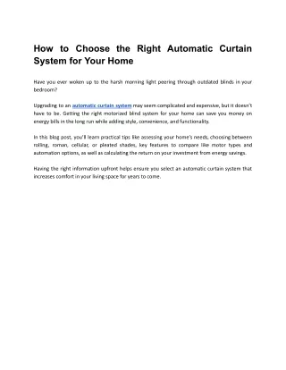 how to choose the right automatic curtain system