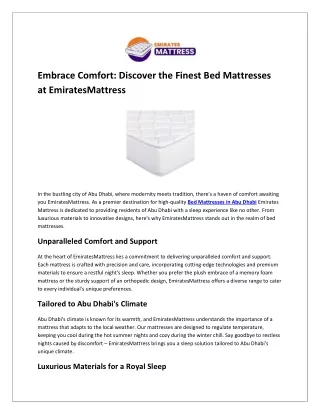 Embrace Comfort: Discover the Finest Bed Mattresses at EmiratesMattress