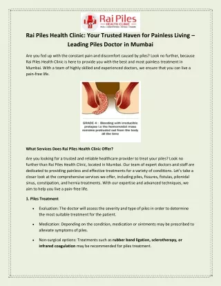 Rai Piles Health Clinic  Your Trusted Haven for Painless Living – Leading Piles Doctor in Mumbai