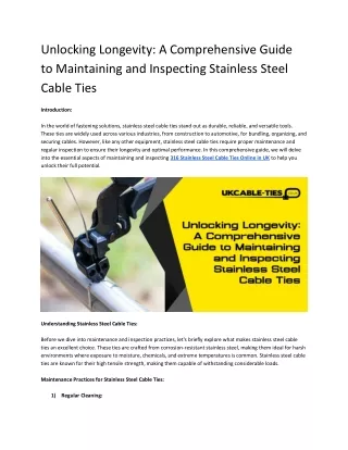 Unlocking Longevity_ A Comprehensive Guide to Maintaining and Inspecting Stainless Steel Cable Ties