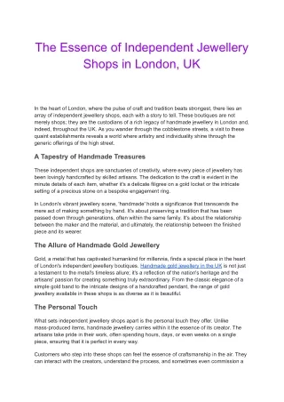 Independent Jewellery Shops in London, UK: Discover Unique Craftsmanship