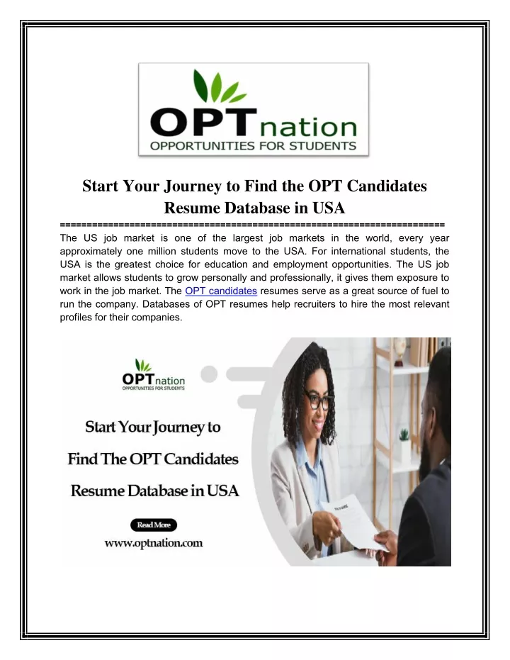 start your journey to find the opt candidates
