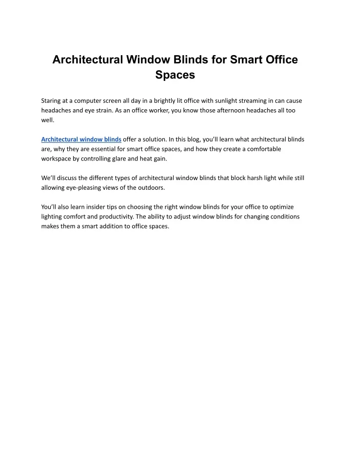 architectural window blinds for smart office