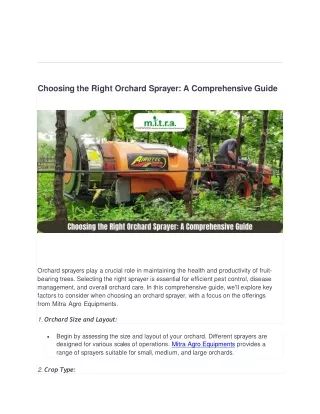 Choosing the Right Orchard Sprayer: A Comprehensive Guide
