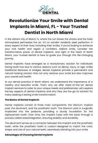 Revolutionize Your Smile with Dental Implants in Miami, FL - Your Trusted Dentist in North Miami