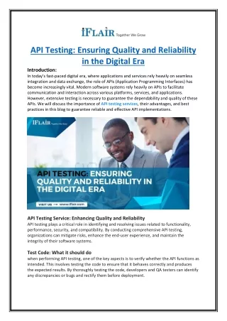 API Testing- Ensuring Quality and Reliability in the Digital Era