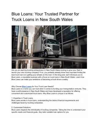 New South Wales Truck Loan