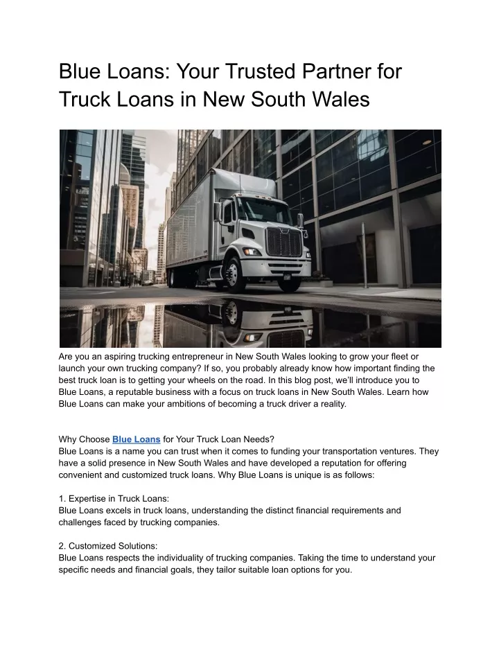 blue loans your trusted partner for truck loans