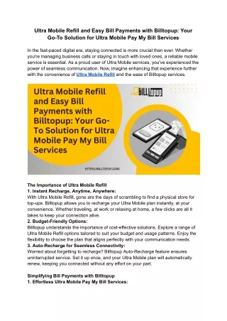 Ultra Mobile Refill and Easy Bill Payments with Billtopup