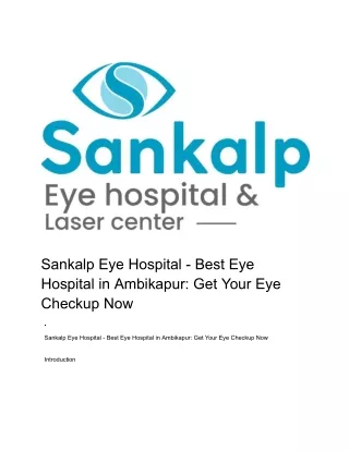 Sankalp Eye Hospital - Best Eye Hospital in Ambikapur_ Get Your Eye Checkup Now