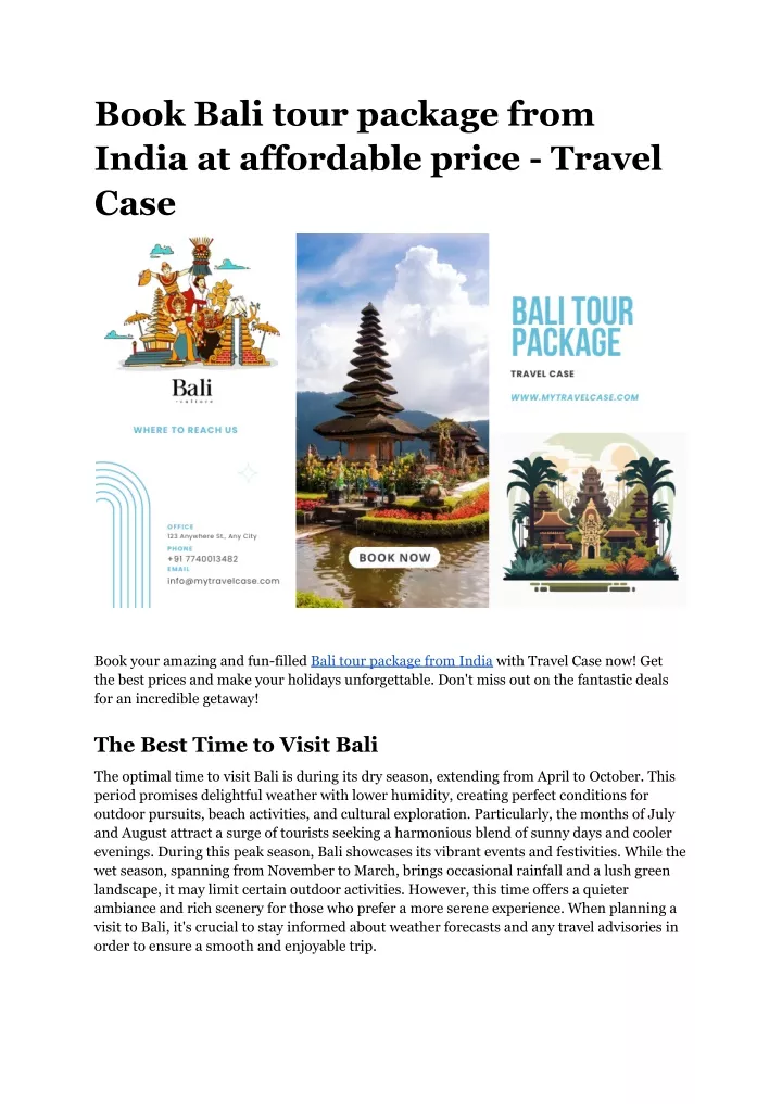 book bali tour package from india at affordable