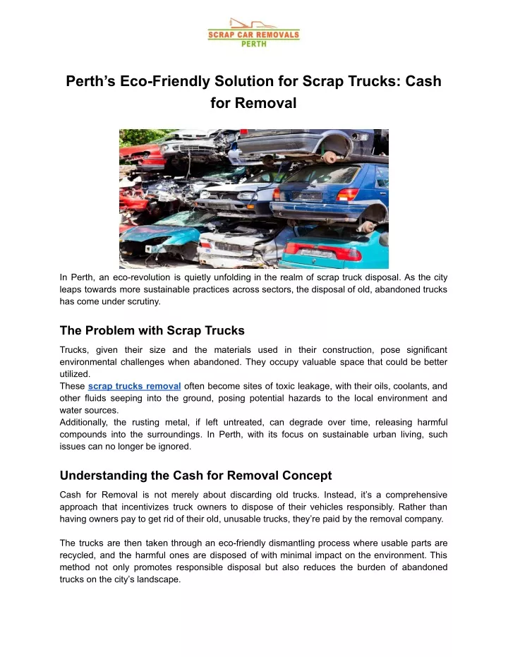 perth s eco friendly solution for scrap trucks