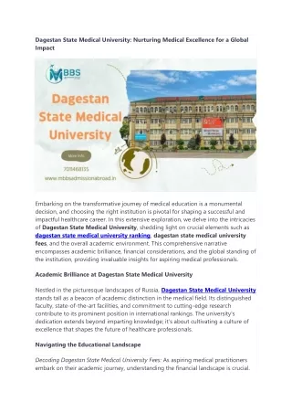 Dagestan State Medical University Handbook: Crafting Medical Futures